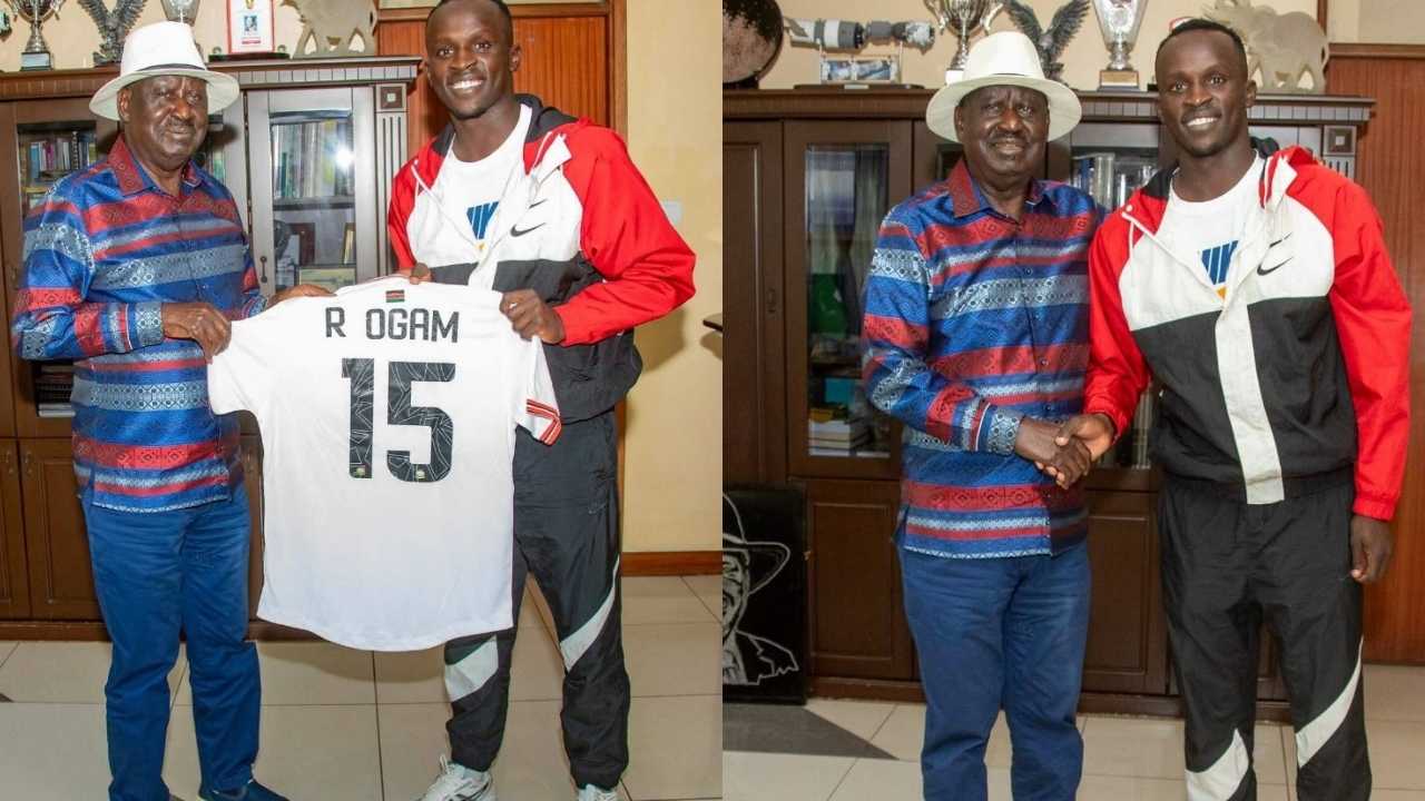 Harambee Stars Forward Ryan Ogam Honors Raila Odinga with Tribute